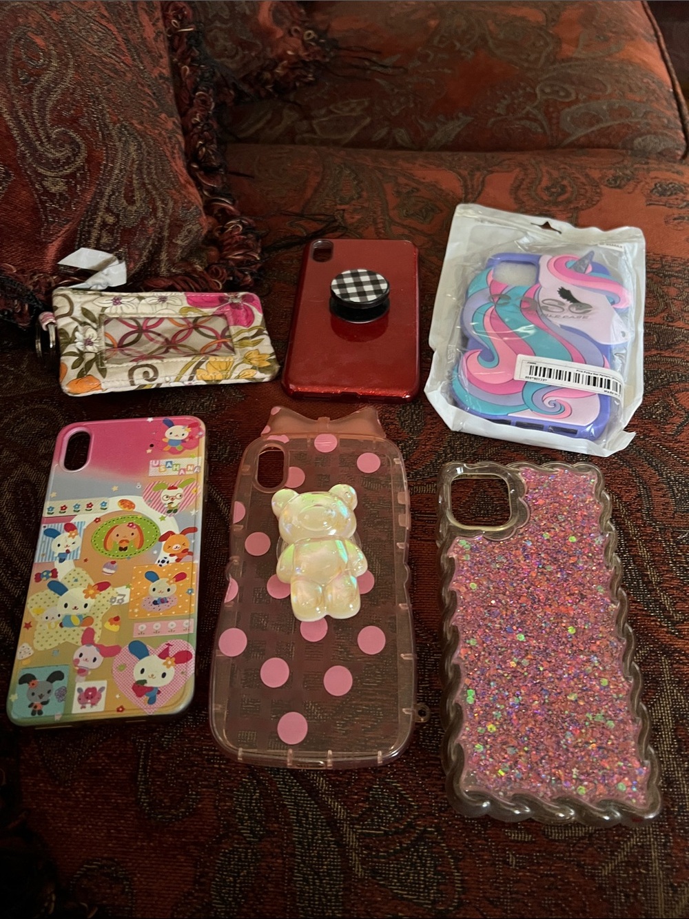 Vera Bradley Coin Purse and  Pink Multicolor Glitter & Novelty Phone Case Set